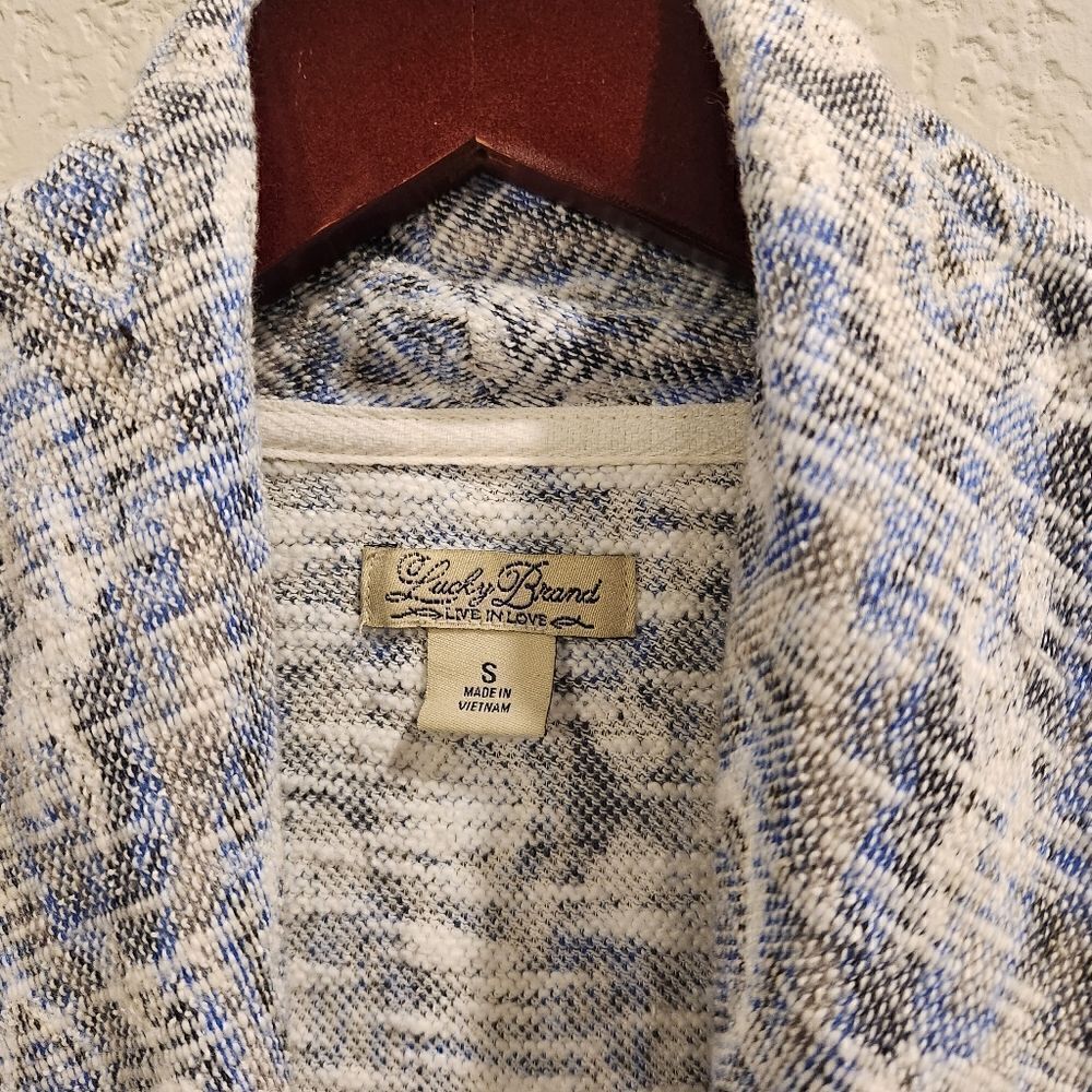 Lucky Brand Heathered Aztec Print Open Waterfall Cardigan Sweater BlueSmall - Picture 5 of 5